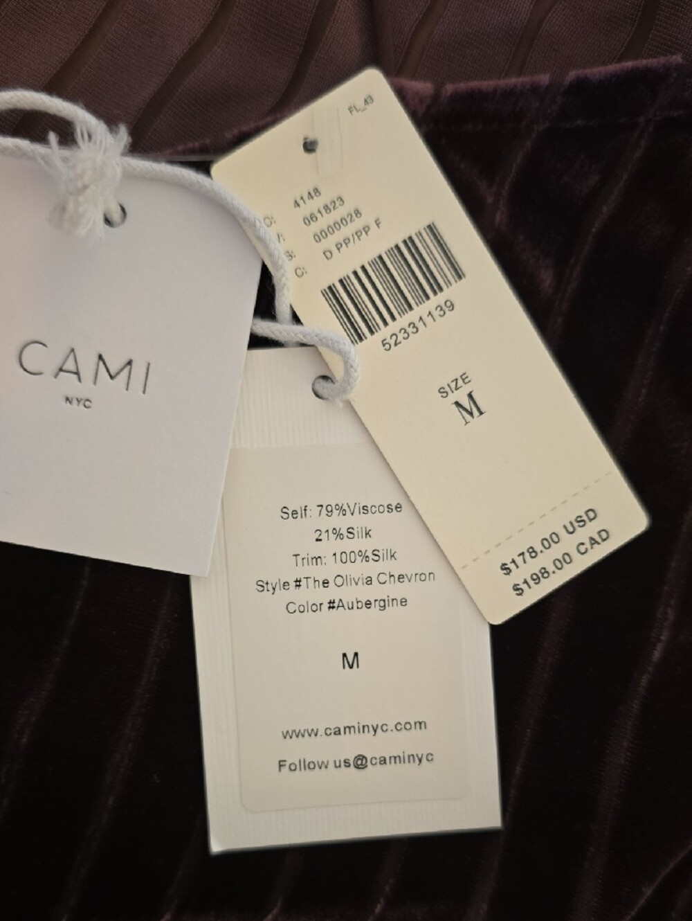 Cami NYC Dark Purple Chevron Velvet Slip Cami - Picture 7 of 8